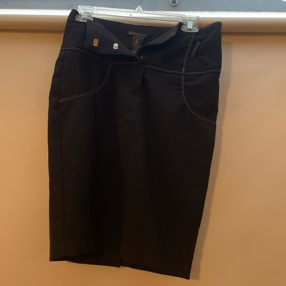 grass collection Black Skirt with Subtle Stitch Accents